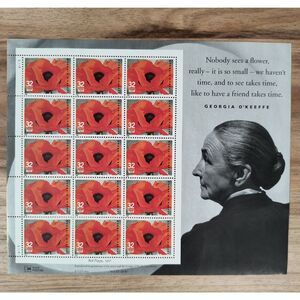 Vintage 1996 USPS “Georgia O’Keeffe – Red Poppy” 32¢ Stamp Sheet – Mint NH